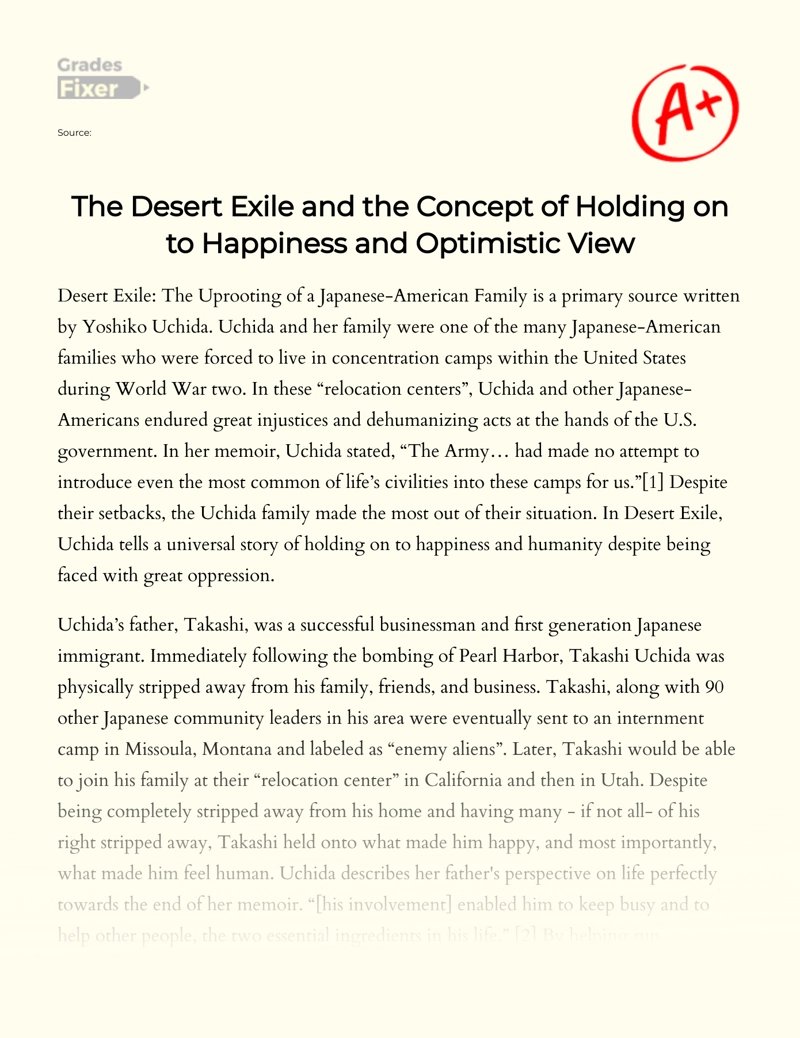 The Desert Exile and The Concept of Holding on to Happiness and Optimistic View Essay