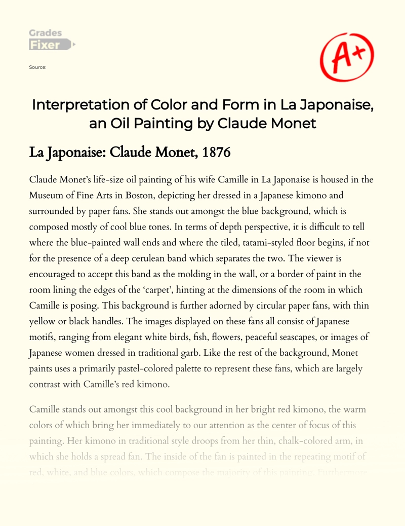 Interpretation of Color and Form in La Japonaise, an Oil Painting by Claude Monet essay
