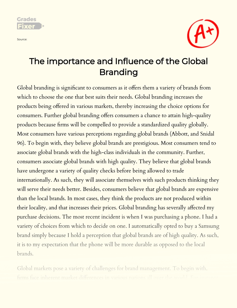 The Importance and Influence of The Global Branding Essay
