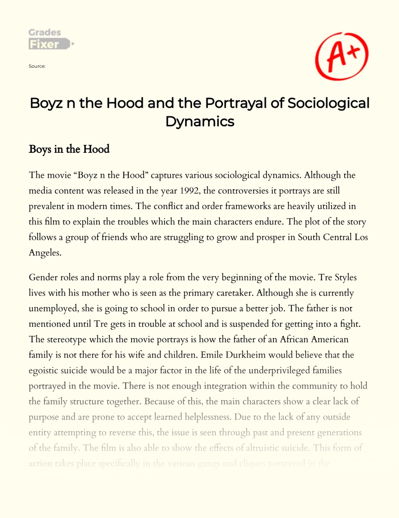 Boyz N The Hood and Sociological Perspectives Essay