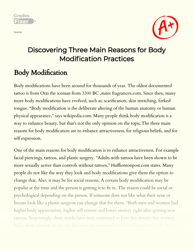 Discovering Three Main Reasons for Body Modification Practices Essay