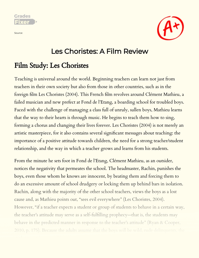 Les Choristes: a Film Review Essay