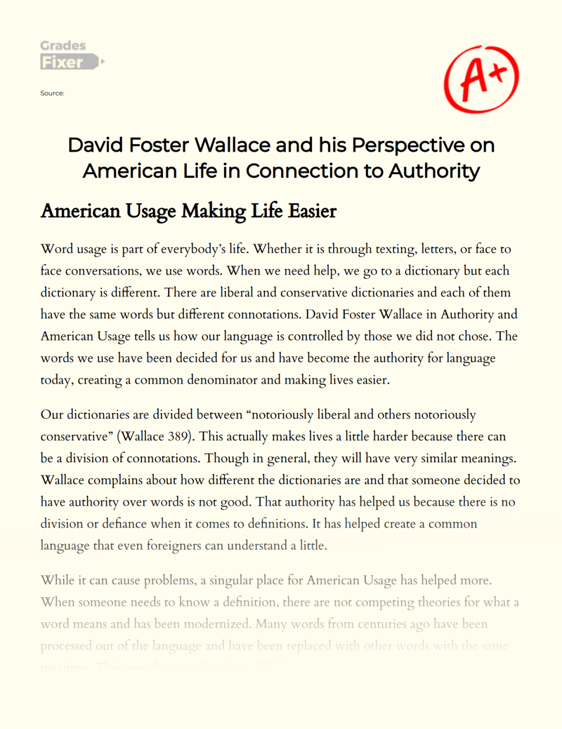 David Foster Wallace and His Perspective on American Life in Connection to Authority Essay