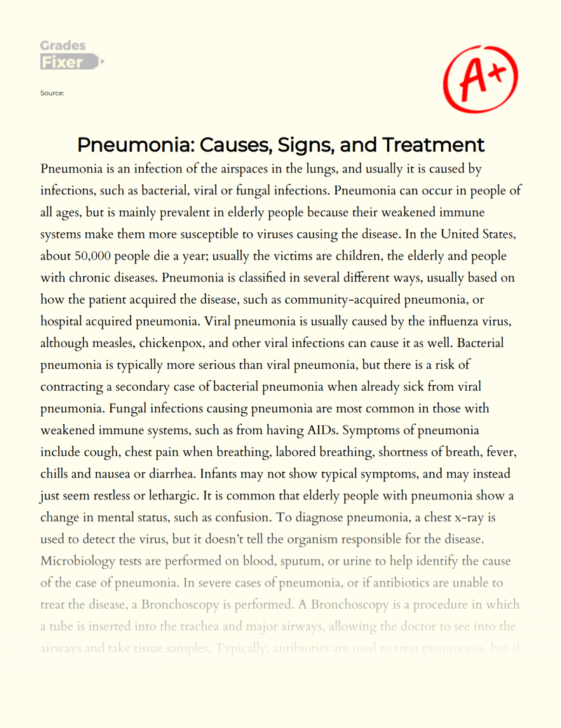 Pneumonia: Causes, Symptoms, and Treatment Essay