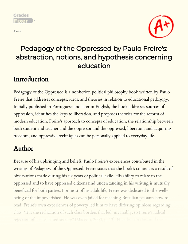 Pedagogy of The Oppressed by Paulo Freire Essay