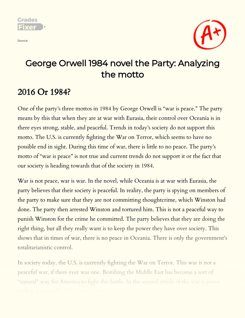 George Orwell's 1984: Analyzing The Party Motto Essay