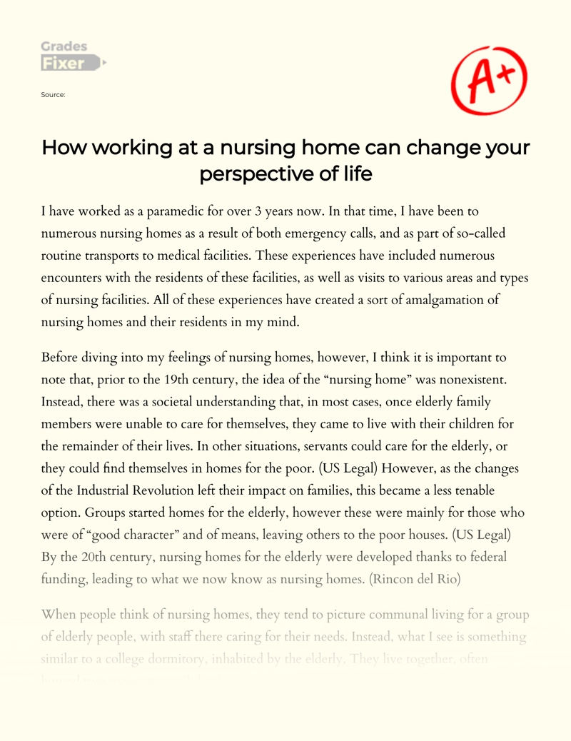 How Working at a Nursing Home Can Change Your Perspective of Life Essay