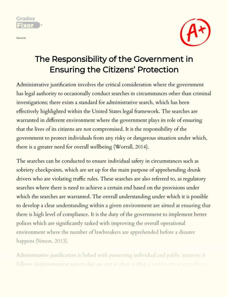 The Responsibility of The Government in Ensuring The Citizens’ Protection Essay