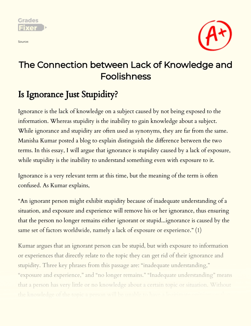 The Connection Between Lack of Knowledge and Foolishness Essay