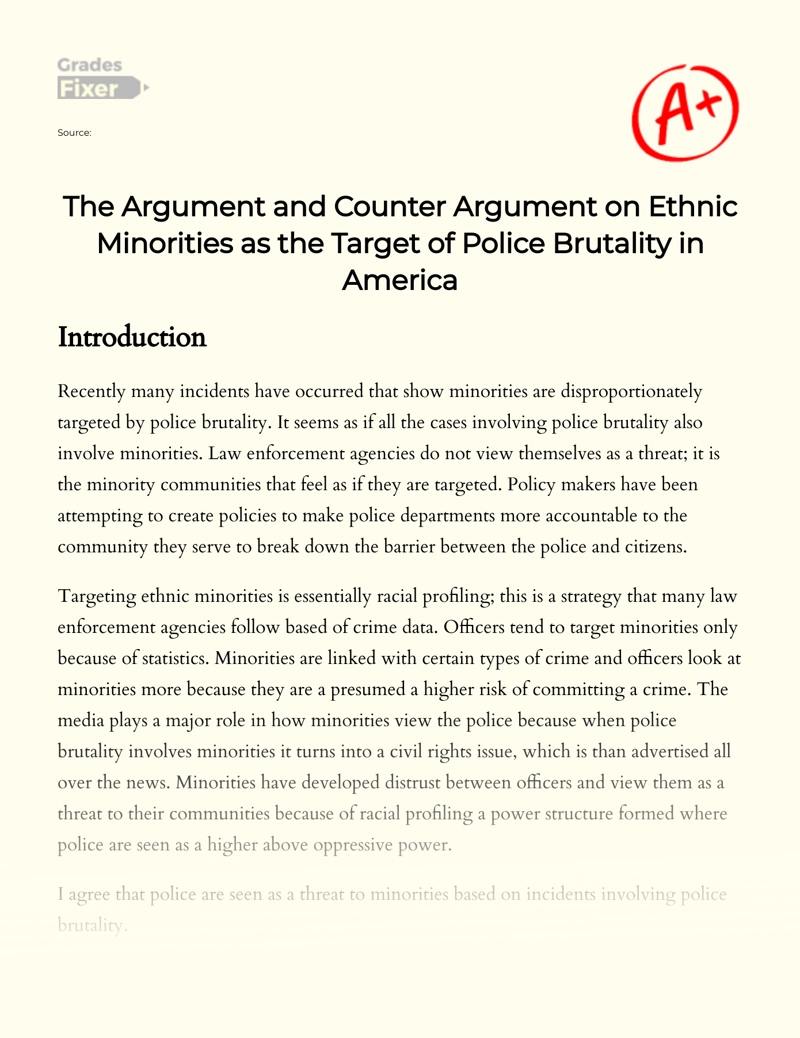 Ethnic Minorities as The Target of Police Brutality in America Essay