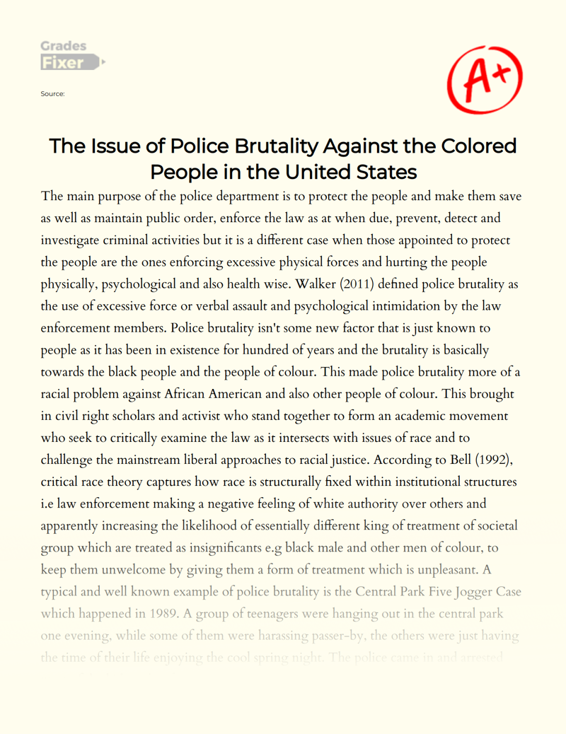 Police Brutality as a Human Right Issue in The United States Essay