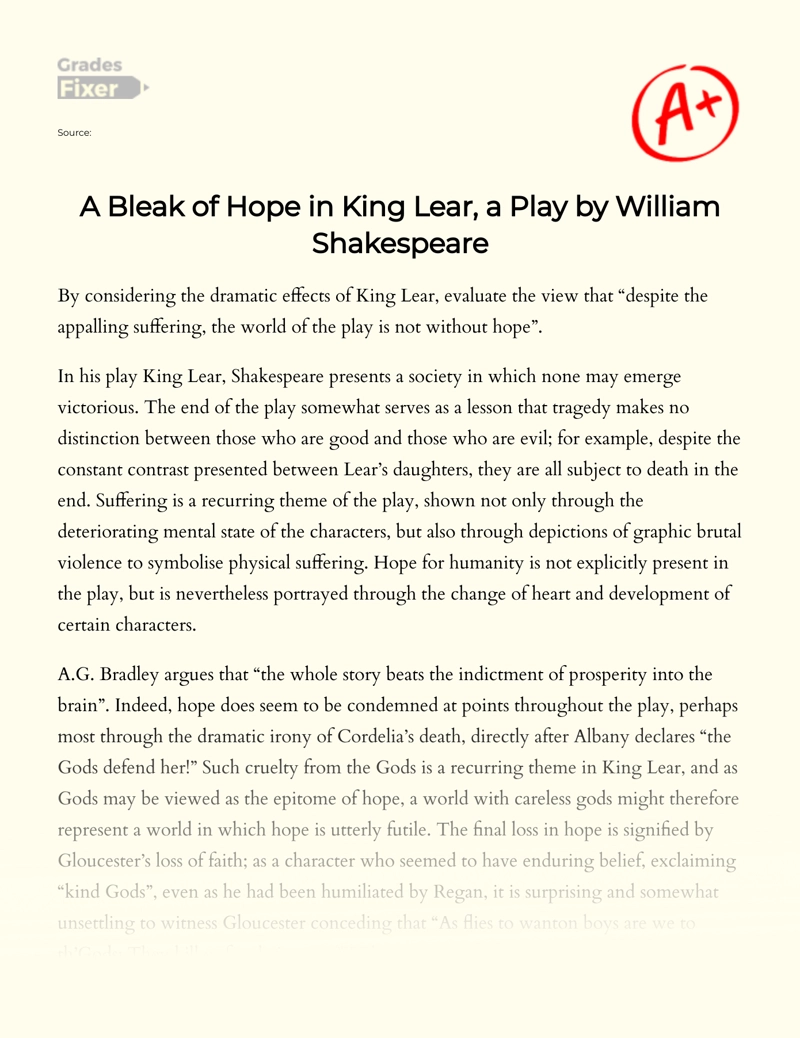 A Bleak of Hope in King Lear, a Play by William Shakespeare essay