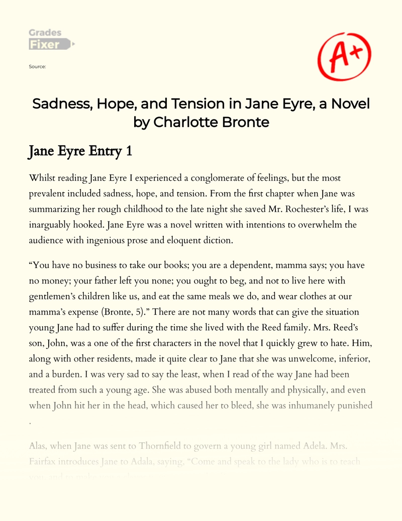 Sadness, Hope, and Tension in Jane Eyre, a Novel by Charlotte Bronte Essay