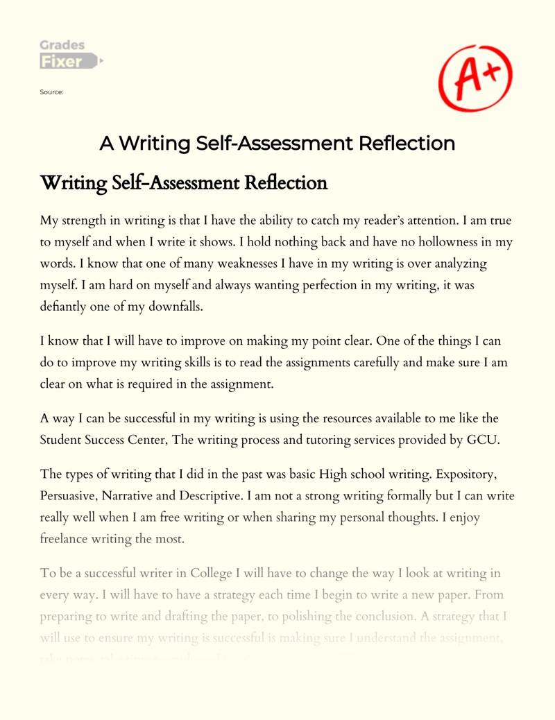 A Writing Self-assessment Reflection essay