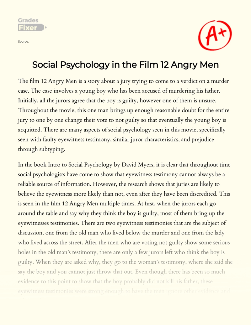 Social Psychology in The Film 12 Angry Men Essay