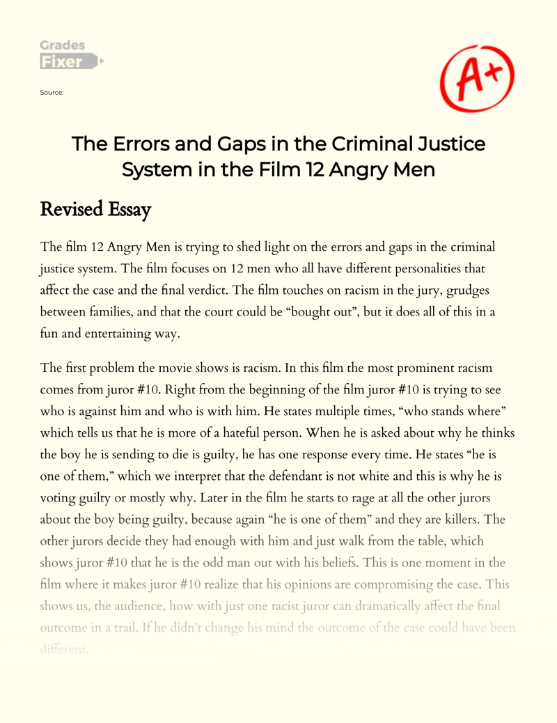The Errors and Gaps in The Criminal Justice System in The Film 12 Angry Men essay