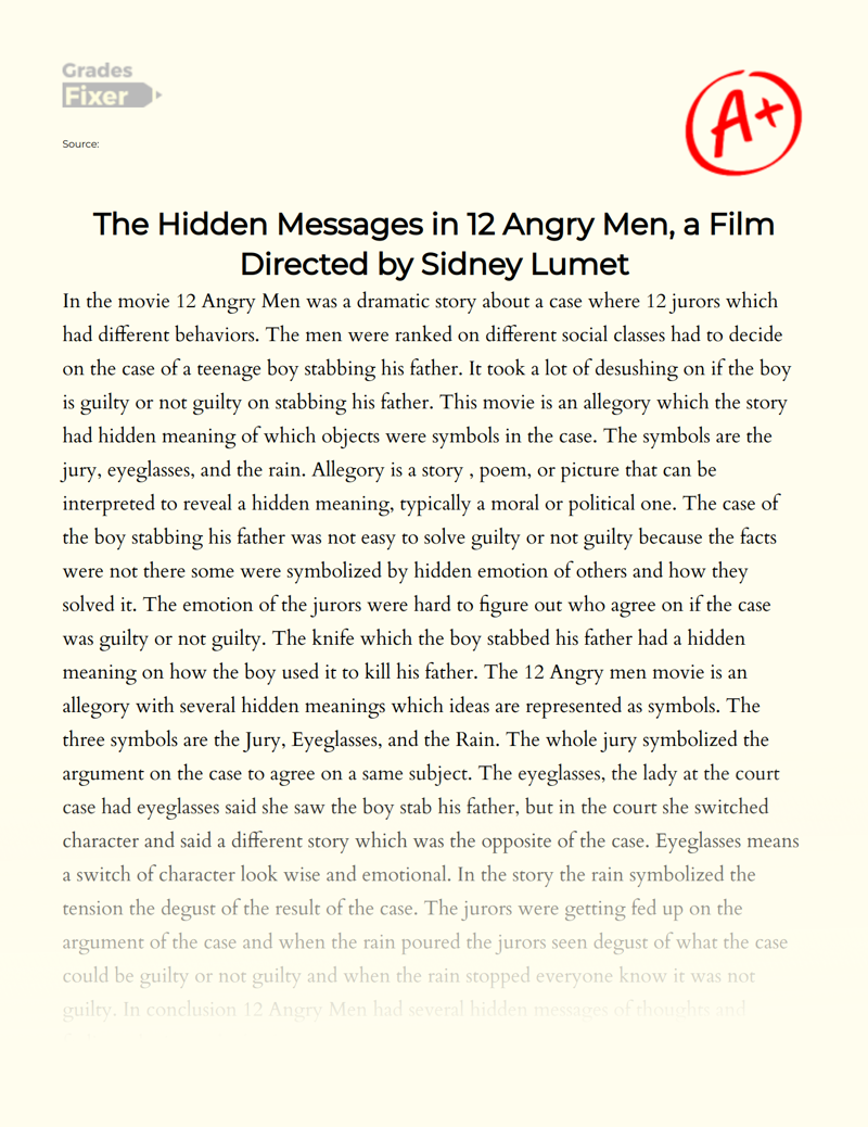 The Hidden Messages in 12 Angry Men, a Film Directed by Sidney Lumet Essay