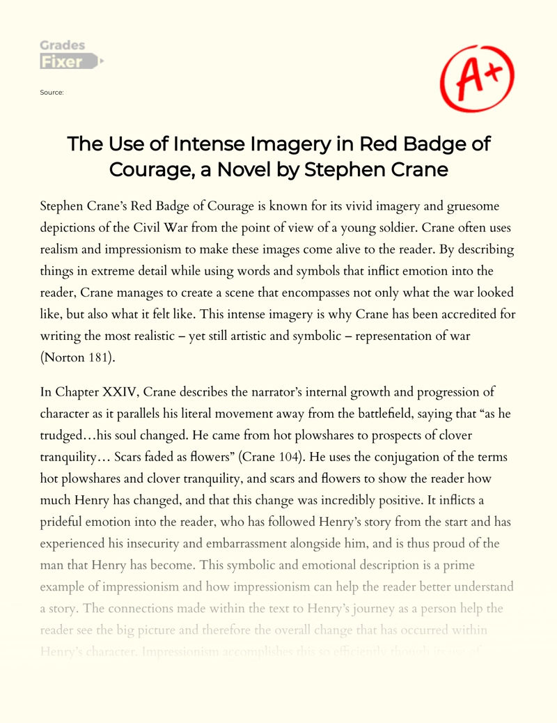 The Use of Intense Imagery in Red Badge of Courage, a Novel by Stephen Crane Essay