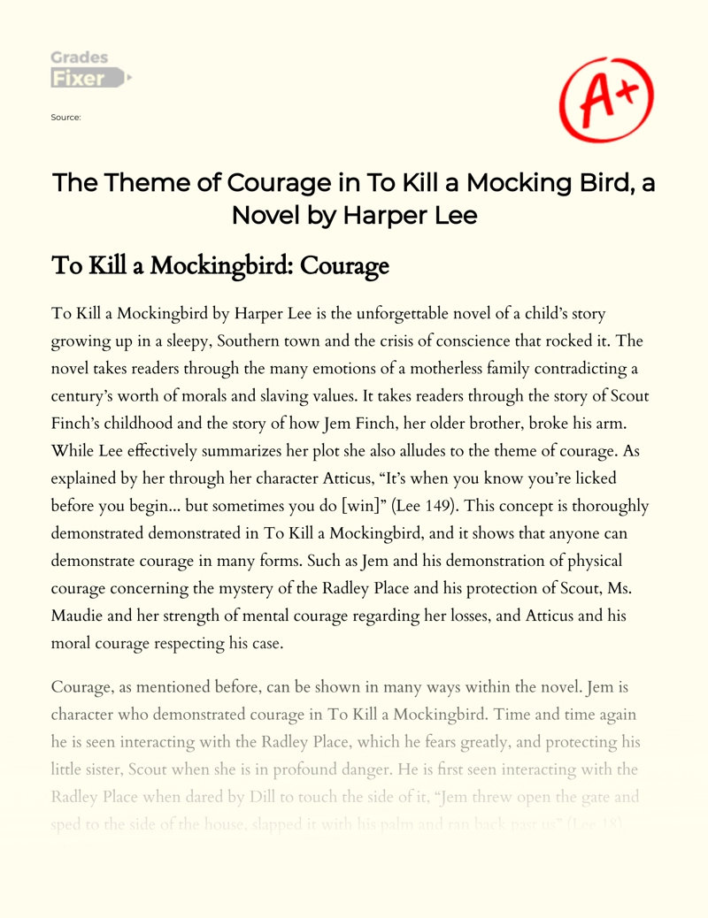 The Theme of Courage in to Kill a Mocking Bird, a Novel by Harper Lee Essay