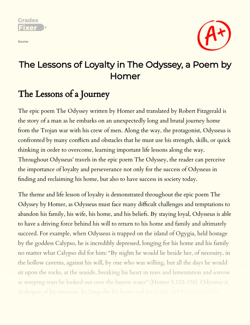 The Lessons of Loyalty in The Odyssey, a Poem by Homer Essay