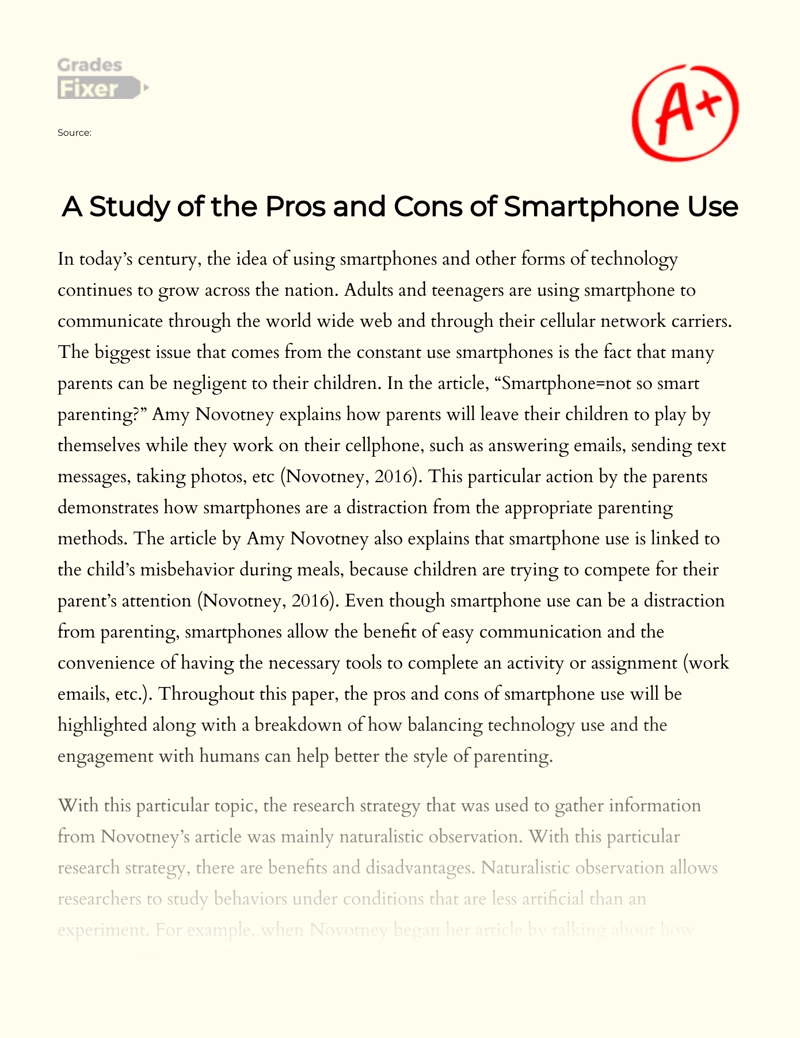 A Study of The Pros and Cons of Smartphone Use Essay