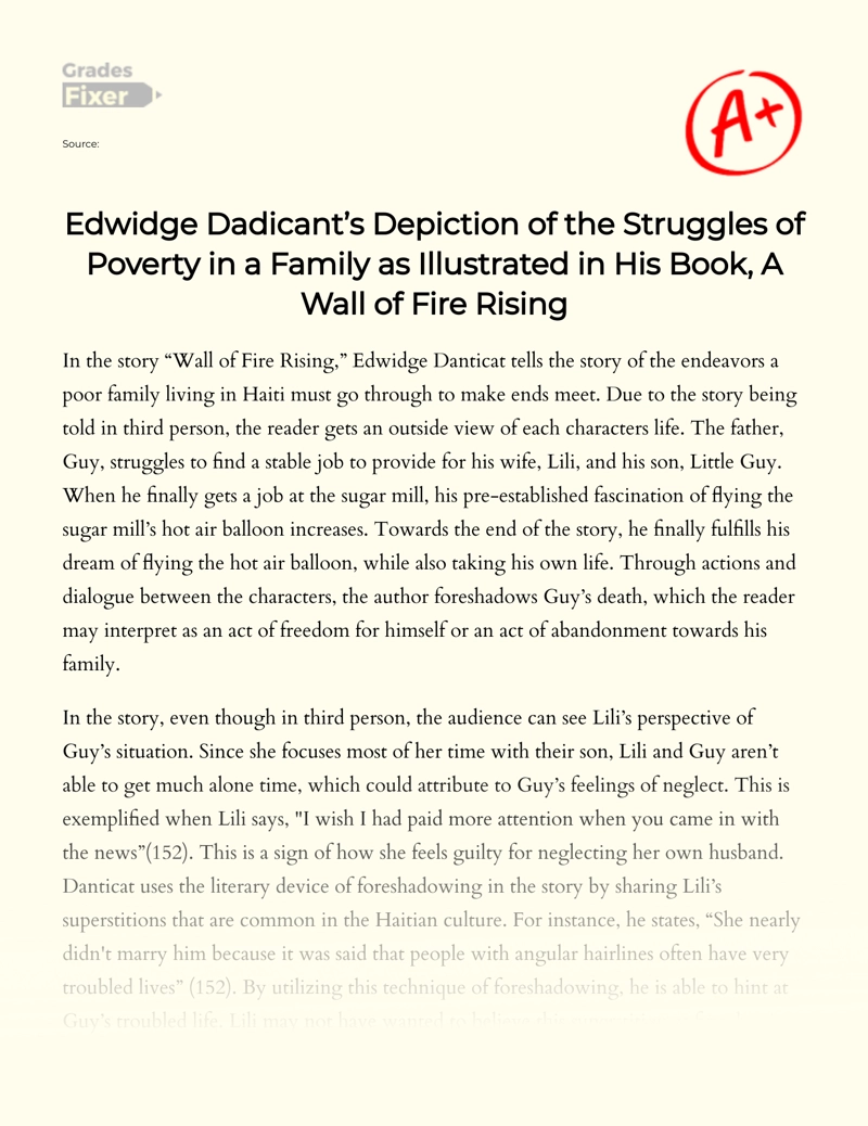 Poverty Struggles in Edwidge Danticat's "A Wall of Fire Rising" Essay