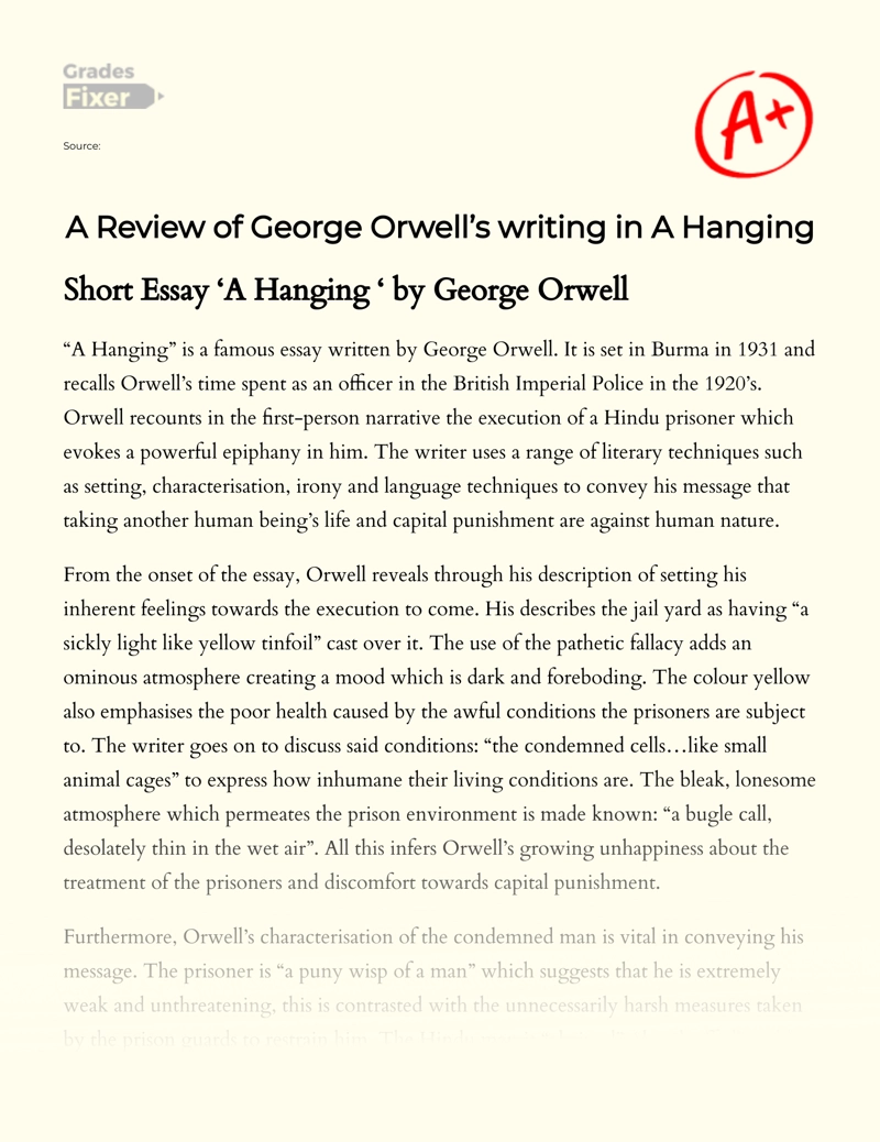 A Review of George Orwell’s Writing in a Hanging Essay