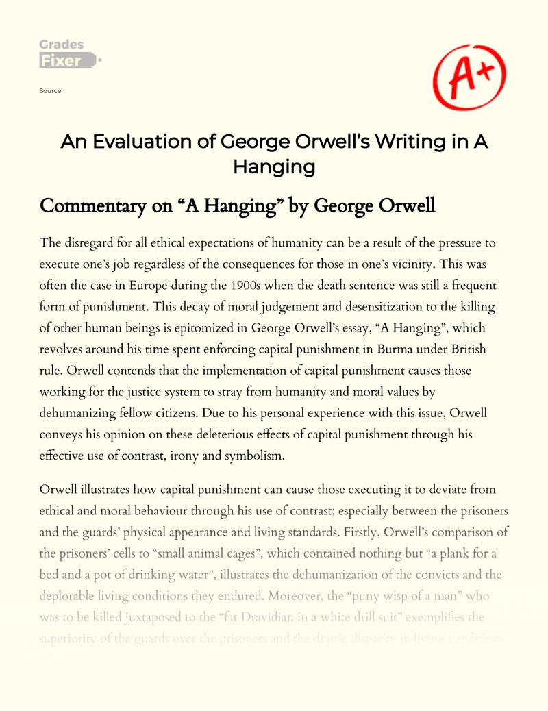 An Evaluation of George Orwell’s Writing in a Hanging Essay