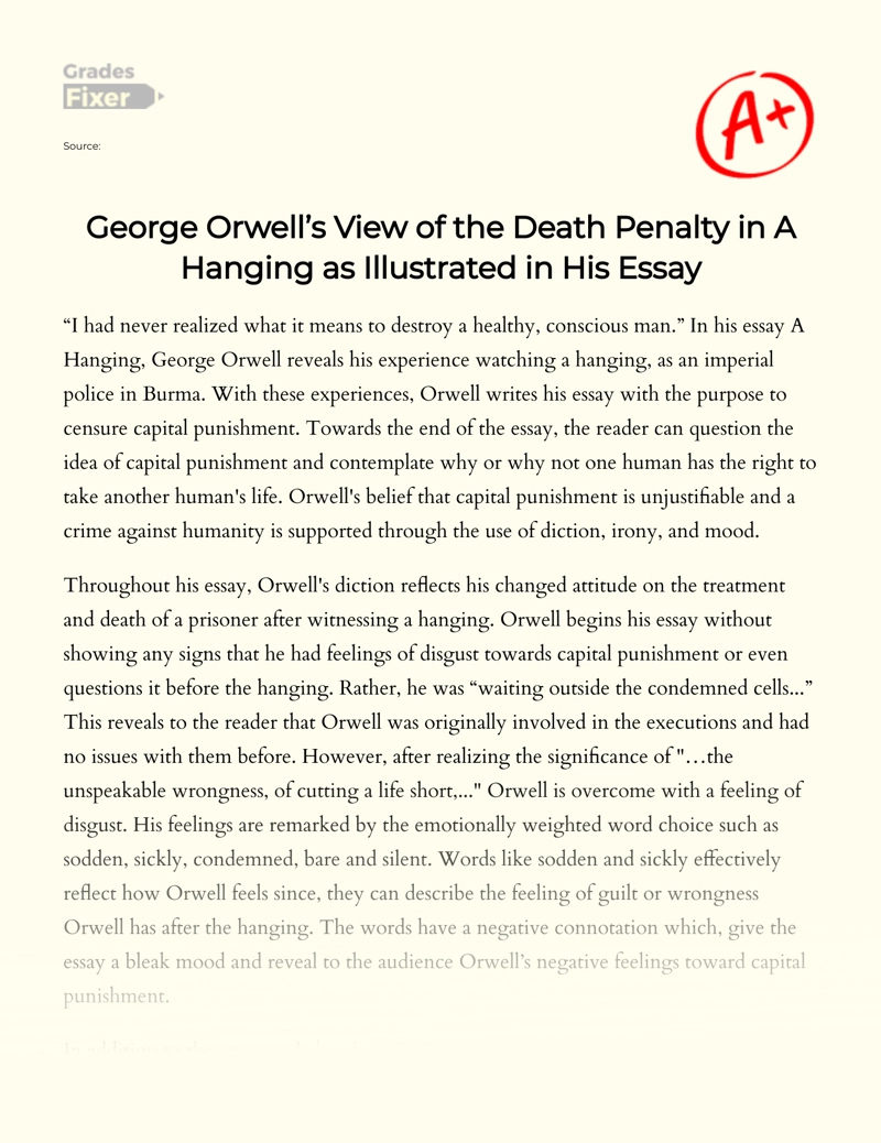 George Orwell’s View of The Death Penalty: Poem "A Hanging" Essay