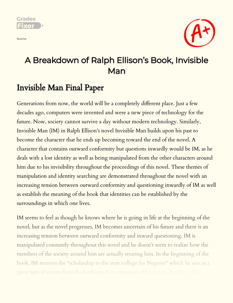 The Lost Identity in Invisible Man by Ralph Ellison Essay