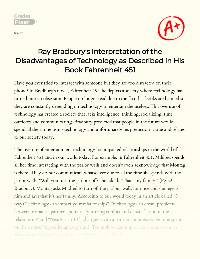 "Fahrenheit 451": The Technology Impact Essay