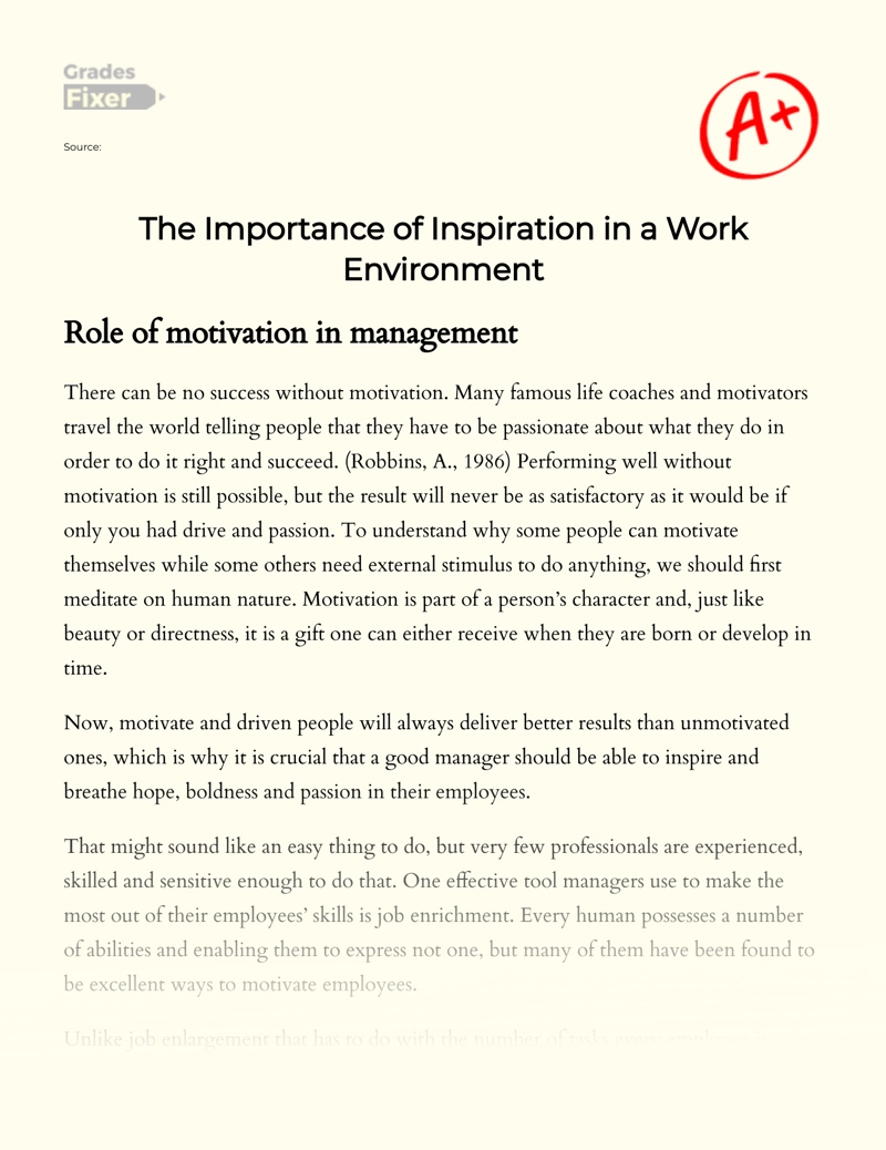 The Importance of Inspiration and Motivation in a Work Environment Essay