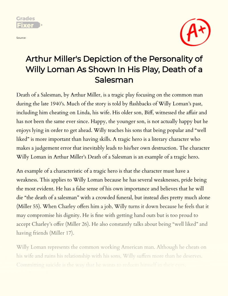 Arthur Miller's Depiction of Willy Loman Essay