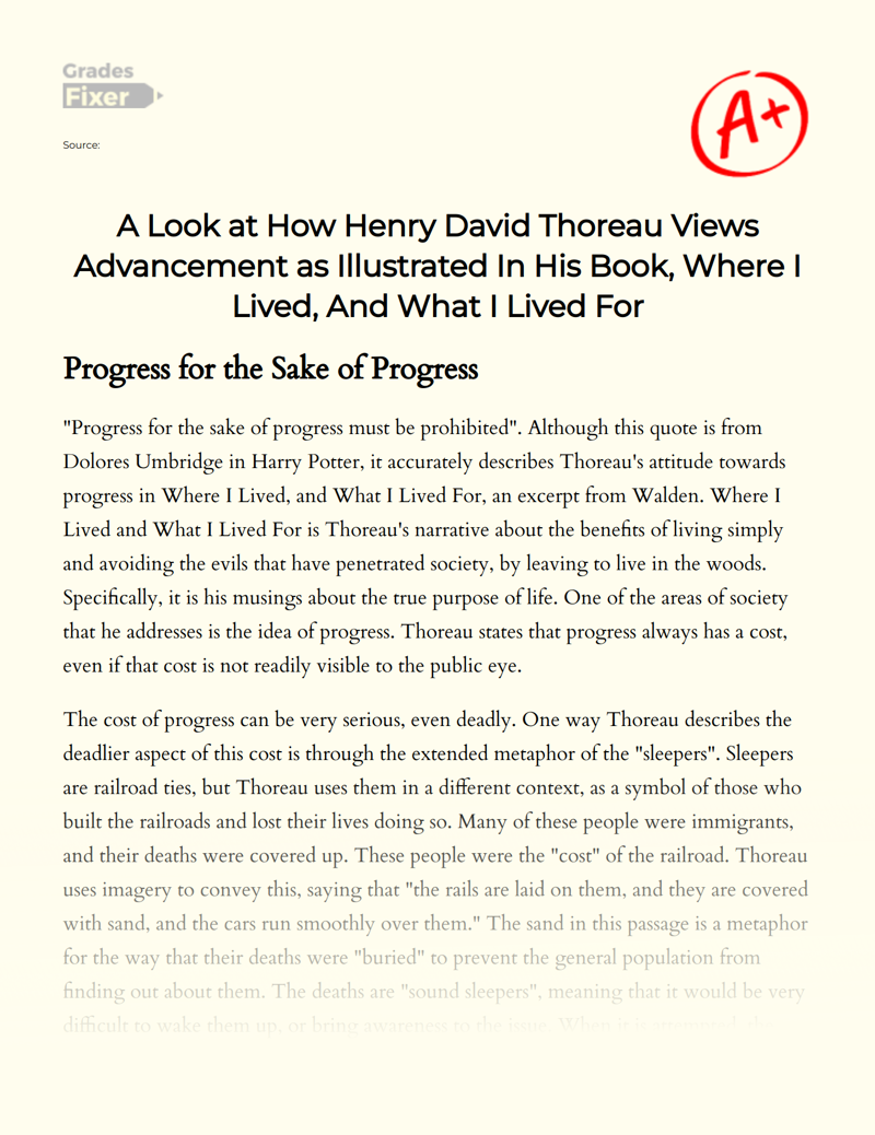 Thoreau's Views on Advancement in "Where I Lived, and What I Lived For" Essay