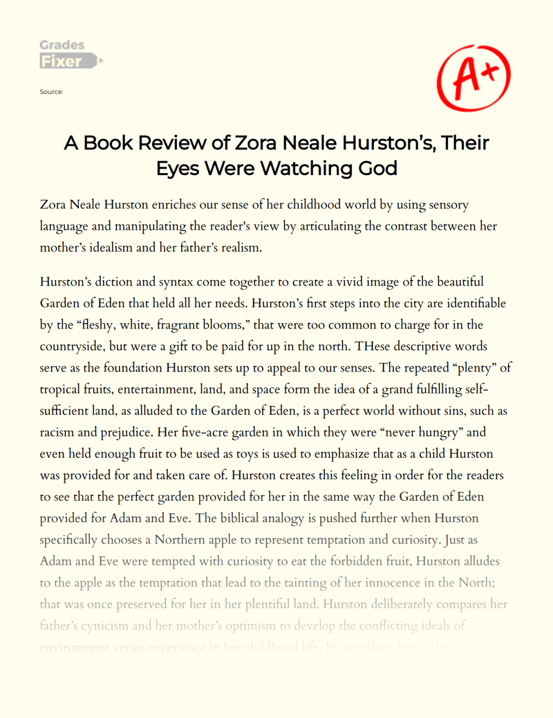 Social Class, Race, and Gender Inequality in "Their Eyes Were Watching God" Essay