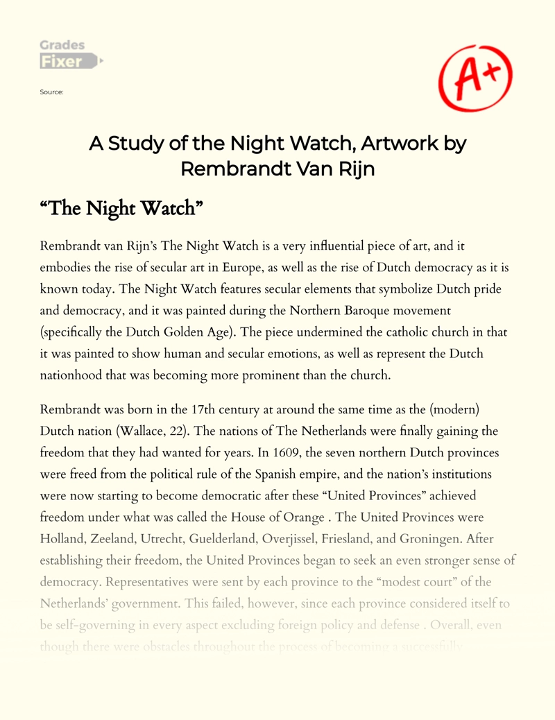 A Study of The Night Watch, Artwork by Rembrandt Van Rijn Essay