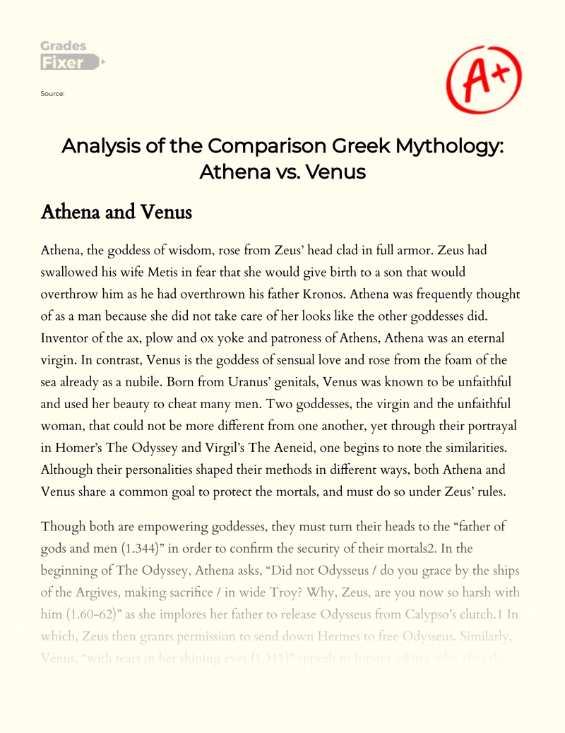 Analysis of The Comparison Greek Mythology: Athena Vs. Venus Essay