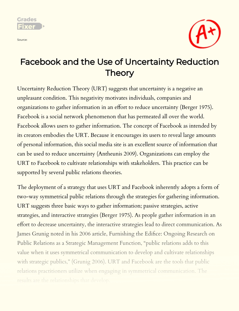 Facebook and The Use of Uncertainty Reduction Theory Essay