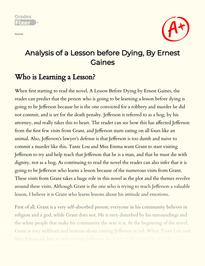 Analysis of a Lesson before Dying, by Ernest Gaines Essay