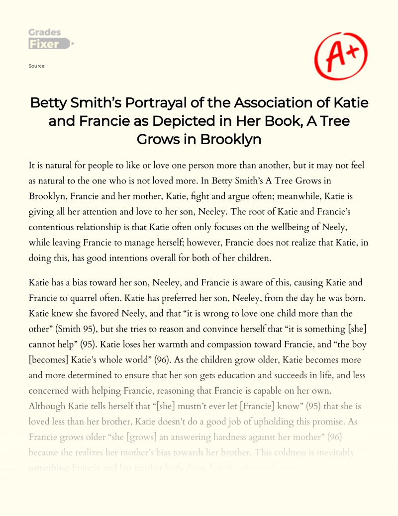 Association of Katie and Francie in Betty Smith's "A Tree Grows in Brooklyn" Essay
