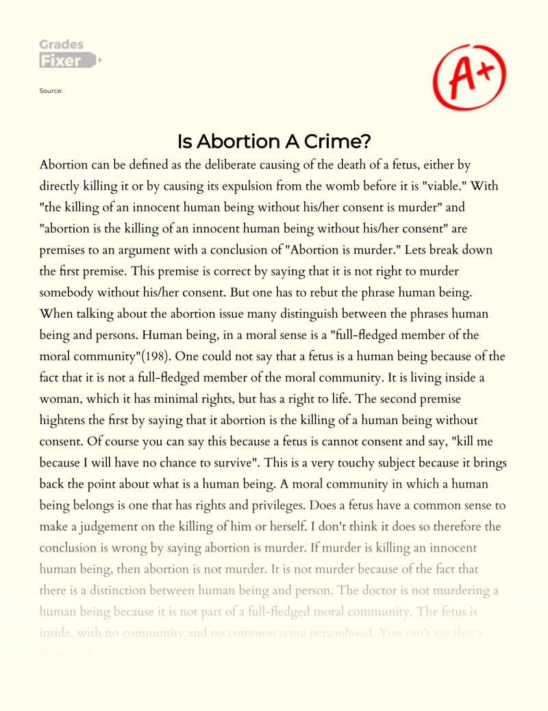 Discussion on Whether Abortion is a Crime Essay