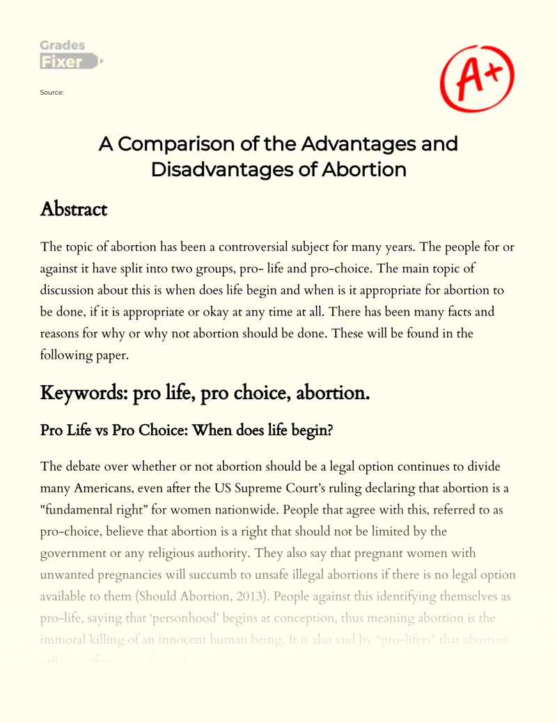 abortion for and against essay