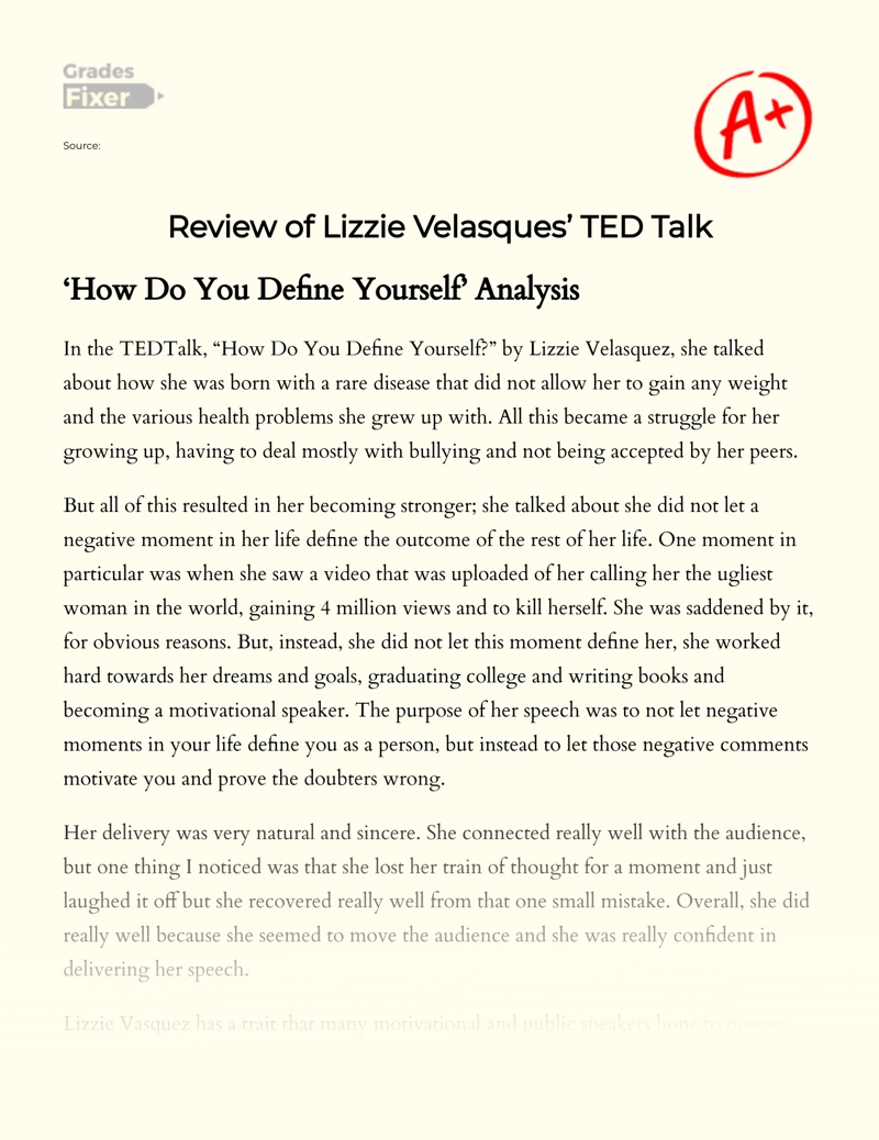 Review of Lizzie Velasquez’ Ted Talk essay