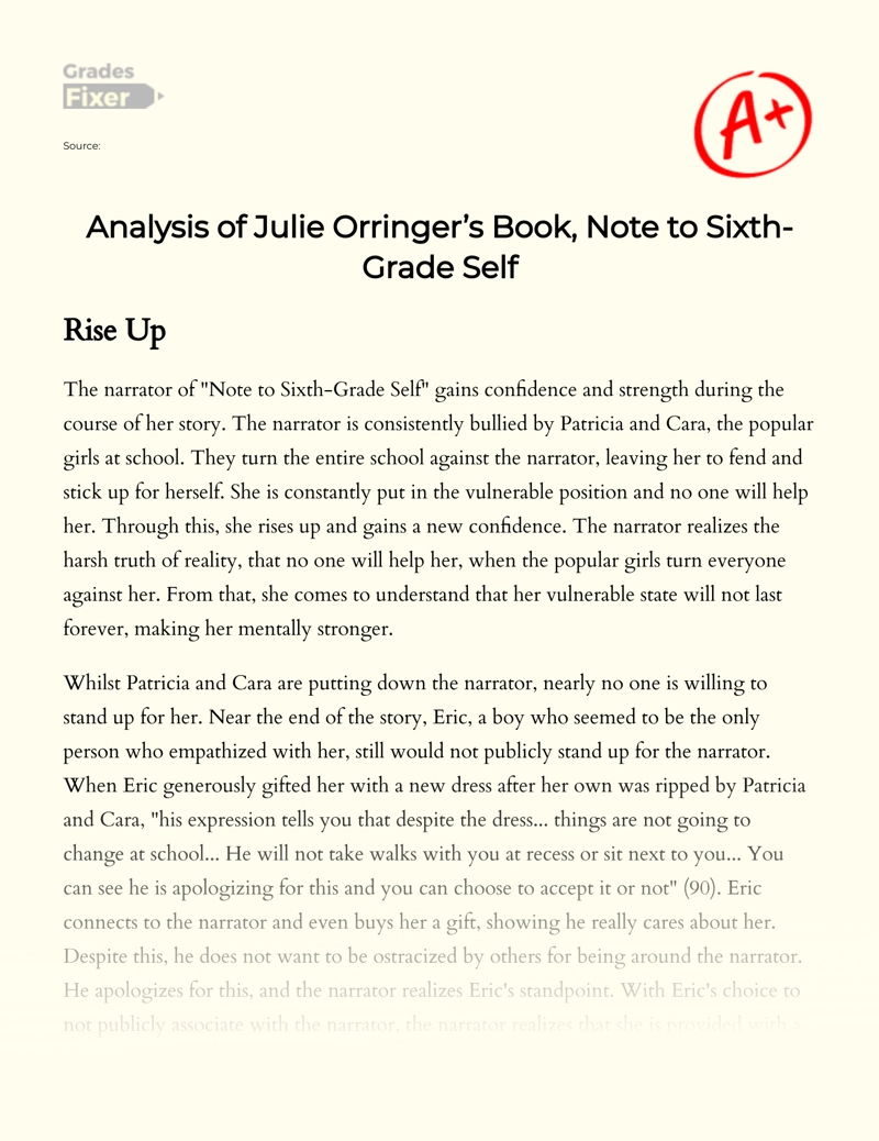 Analysis of Julie Orringer Book, Note to Sixth-grade Self Essay