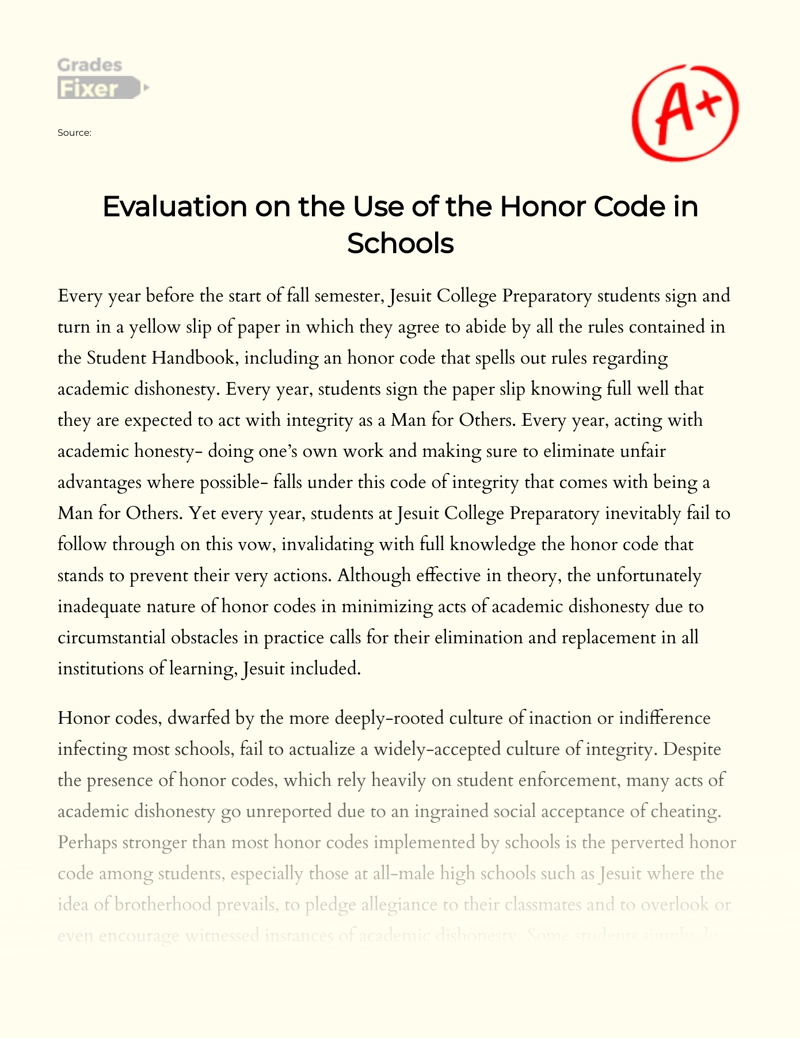 Evaluation on The Use of The Honor Code in Schools essay
