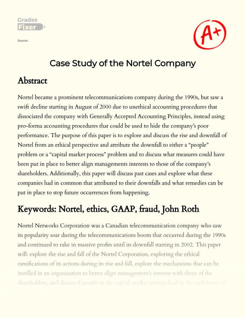 Case Study of The Nortel Company Essay