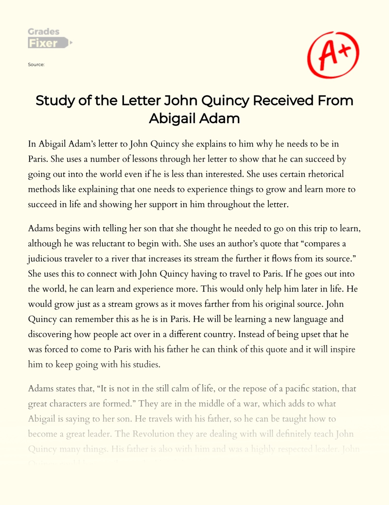 Study of The Letter John Quincy Received from Abigail Adam essay