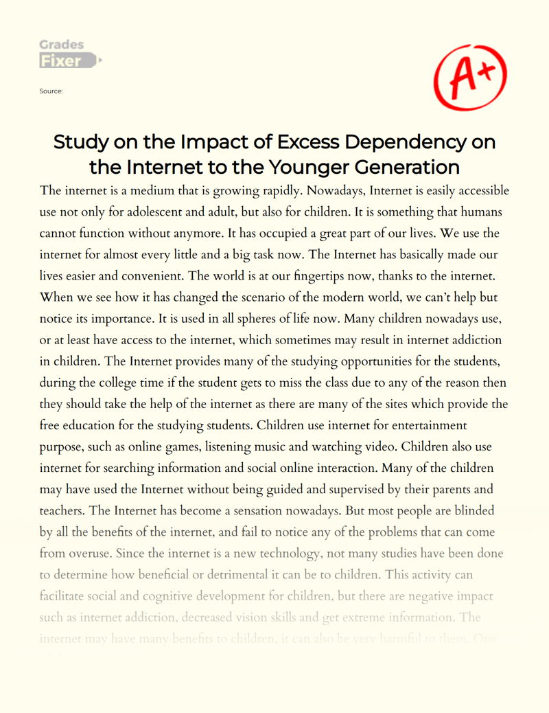 The Rising Problem of Internet Addiction in Children essay