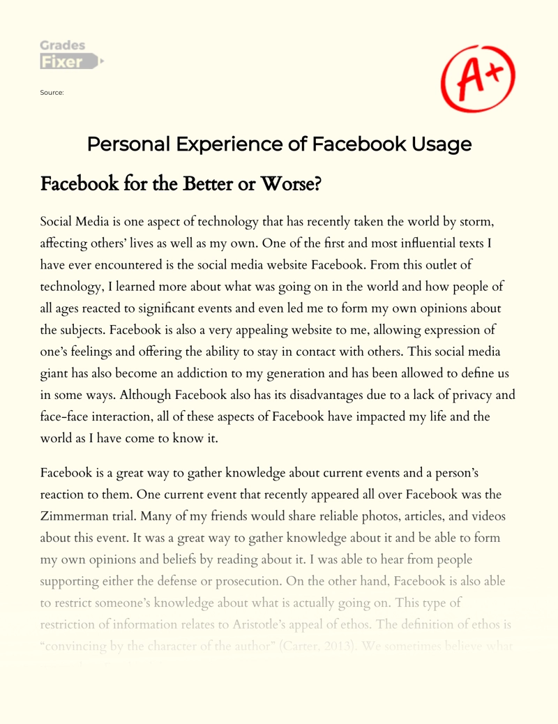 Personal Experience of Facebook Usage essay
