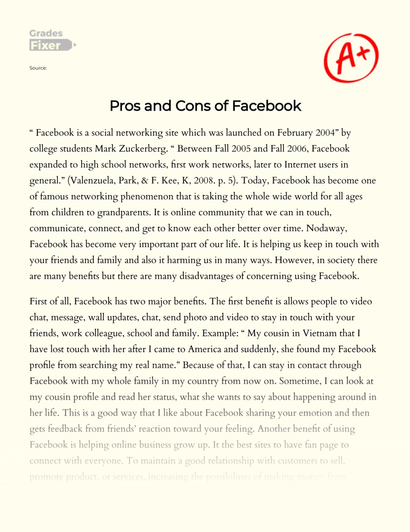 Benefits and Disadvantages of Concerning Using Facebook Essay